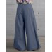 Women Side Zipper Solid Color Casual Wide Leg Pants With Pocket