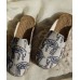 Beige Cotton Fabric Comfy Embroideried Slide Sandals