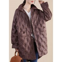 Coffee Stand Collar Button Loose Winter Puffers Long Down Jacket