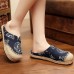 Comfy Navy Print Linen Fabric Slippers Shoes