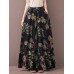 Women Vintage Floral Plant Print Drawstring Wide Leg Pants With Pocket