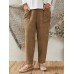 Women Khaki Corduroy Side Pockets Ankle Length Pants