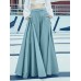 Women Loose Wide  Legged Solid Color Pleated Side Pockets Zipper Buttons Maxi Length Casual Pants