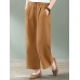 Women 100  Cotton Side Pockets Solid Color Elastic Waist Ankle Length Casual Pants