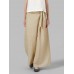 Women Solid Color Lace  Up Loose Mid Waist Wide Leg Pants With Pockets