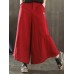 Women Wide Leg Embroidery Ninth Cotton Pants with Pocket