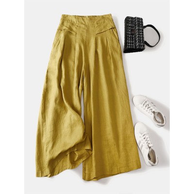 Wide Leg Solid Pants With Pocket For Women