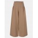 Women Solid Color Elastic Waist Pleats Wide Leg Pants With Pocket