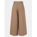 Women Solid Color Elastic Waist Pleats Wide Leg Pants With Pocket