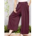 Wide  legged Elastic Waist Solid Color Pants With Side Pockets