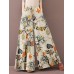 Women Vintage Floral Plant Print Drawstring Wide Leg Pants With Pocket