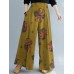 Women Vintage Floral Print Elastic Waist Casual Loose Wide Leg Pants With Pocket