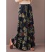 Women Vintage Floral Plant Print Drawstring Wide Leg Pants With Pocket