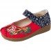 Red Cotton Embroideried Fabric Flat Shoes For Women Splicing Flats