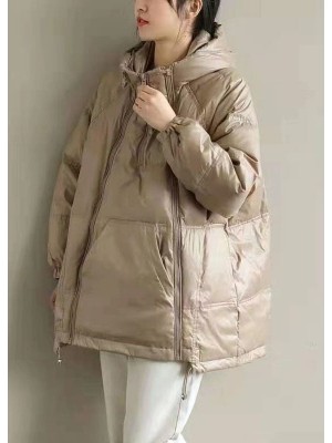 New Khaki hooded zippered Pockets Thick Winter Duck Down Coat