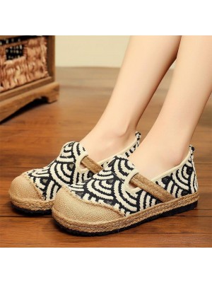 Black Cotton Linen Fabric Flat Shoes Splicing Flat Shoes For Women