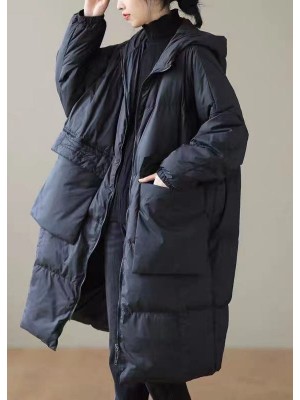 Black warm Duck Down Winter Coats Zip Up Winter