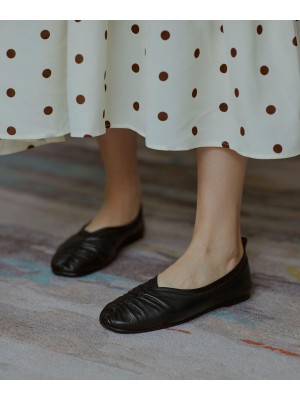 Genuine Leather Black Pointed Toe Flat Shoes For Women