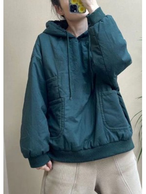 Luxury Blue Pockets drawstring Winter Cotton hooded sweatshirt