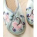 Women Green Embroideried Button Cotton Fabric Slide Sandals