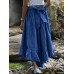 Women Solid Color Back Knotted Side Button Loose Flare Pants With Pocket