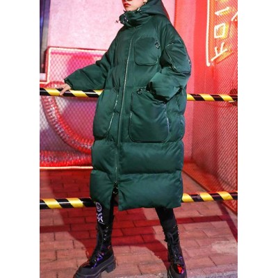 Luxury green winter parkas Loose fitting snow jackets winter hooded zippered coats