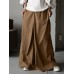 Women Solid Color Full Length Casual Wide Leg Pants With Pocket