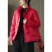 Vintage Red Stand Collar Button Pockets low high design Winter Down Coat