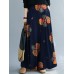 Women Vintage Floral Print Elastic Waist Casual Loose Wide Leg Pants With Pocket