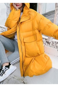 2019 oversized down jacket big pockets winter outwear yellow hooded womens coats