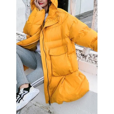 2019 oversized down jacket big pockets winter outwear yellow hooded womens coats