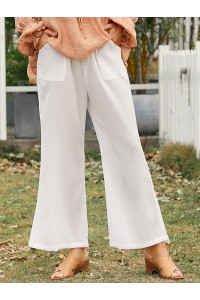 Women Solid Color Relaxed Fit Plain Drawstring Flare Leg Pants